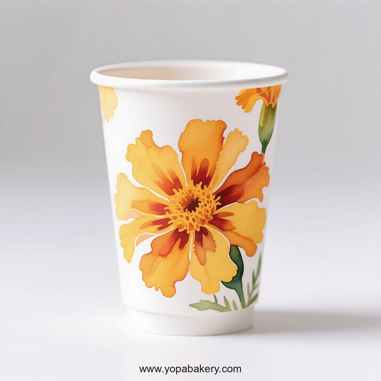 Disposable Marigold Themed Coffee Paper Cups Factory: 4-24 oz Custom Logo & Door to Door