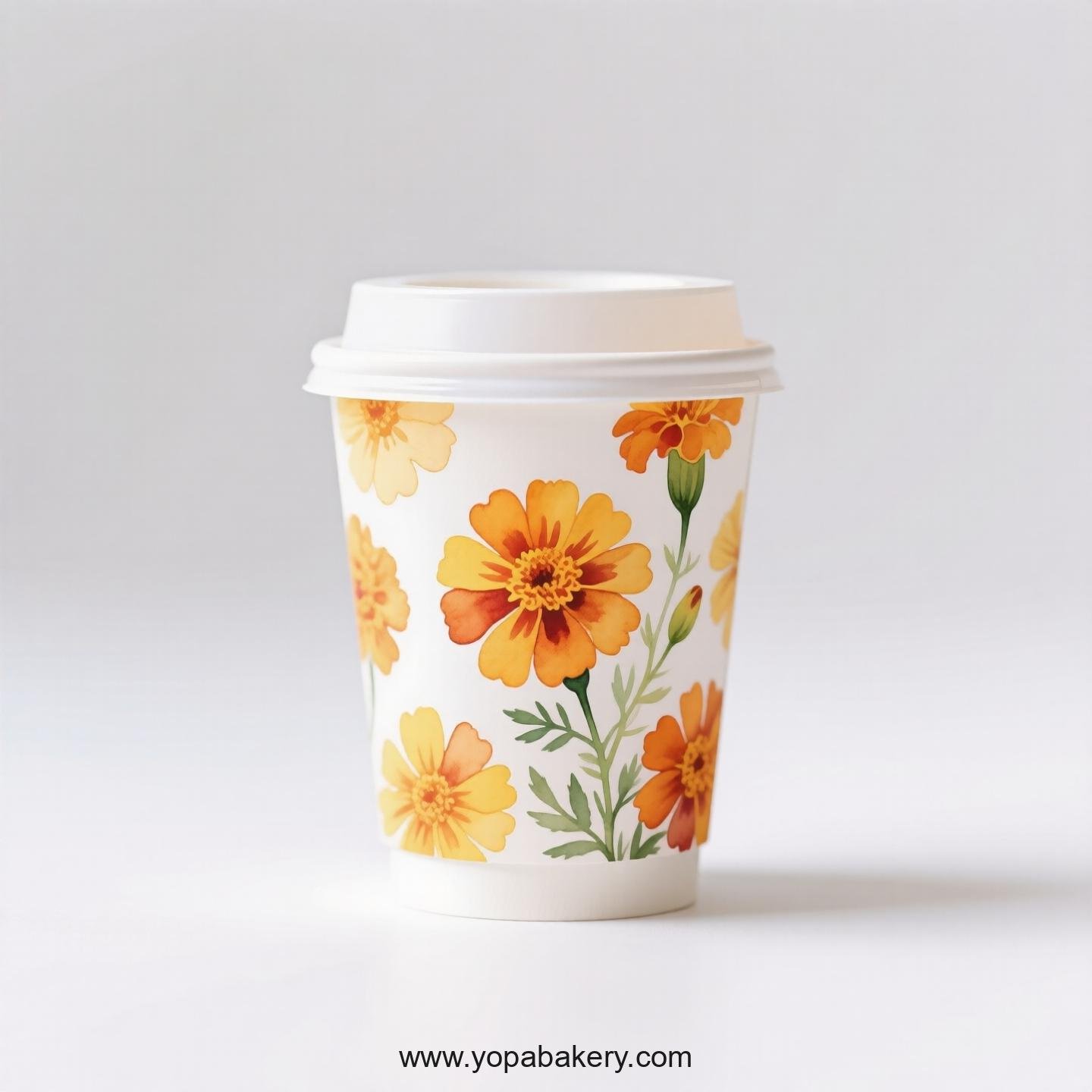 Disposable Marigold Themed Coffee Paper Cups Factory: 4-24 oz Custom Logo & Door to Door