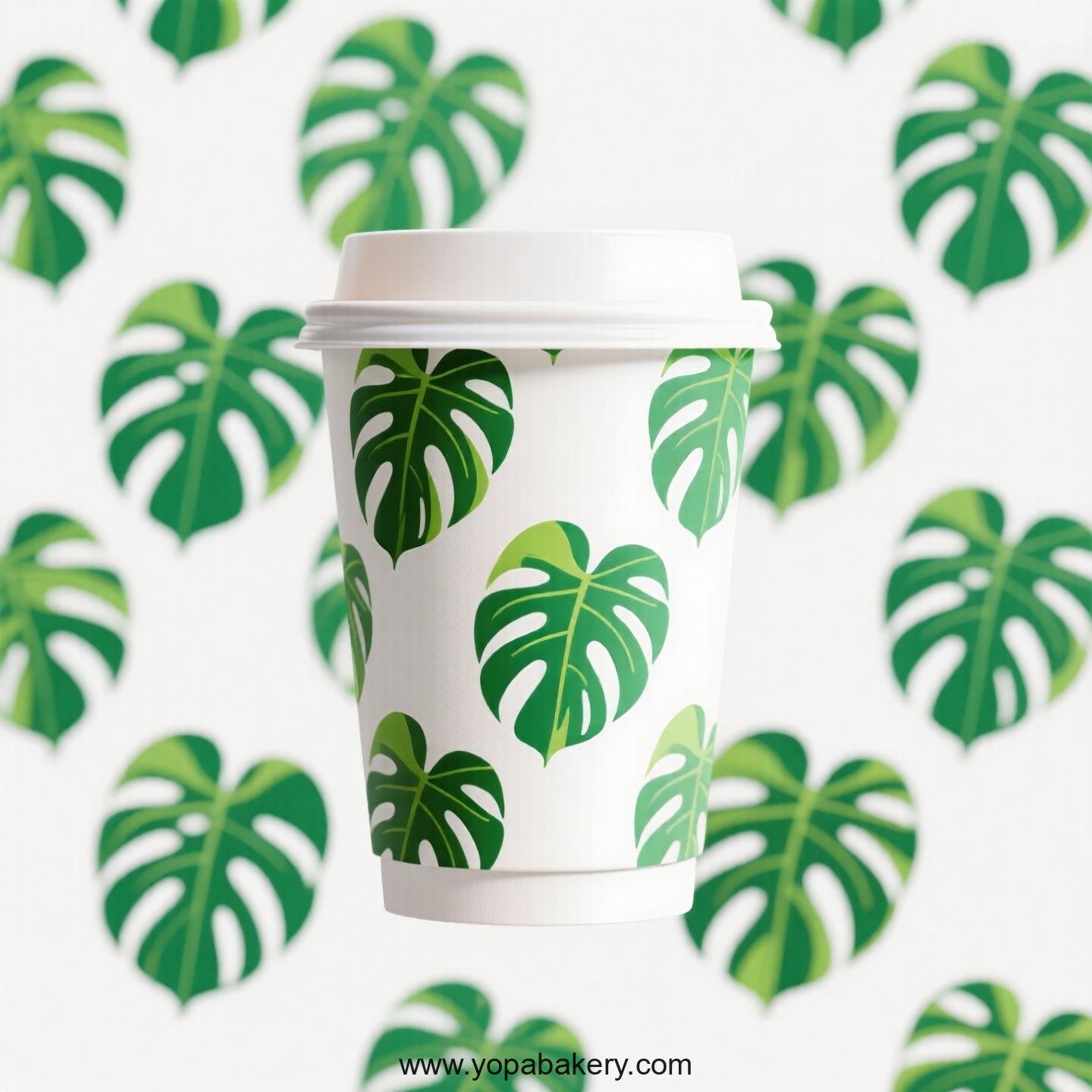 Disposable Monstera Deliciosa Themed Coffee Paper Cups Factory: 4-24 oz Custom Logo & Door to Door