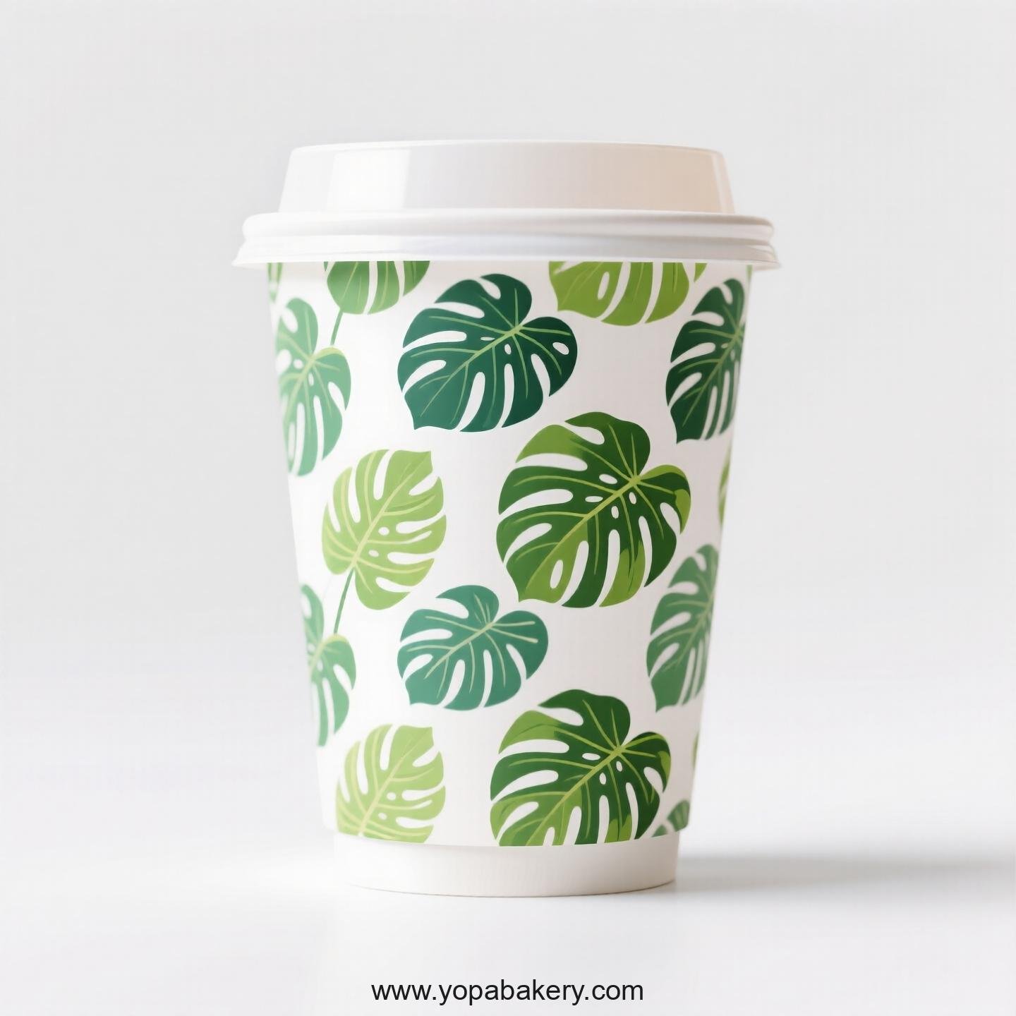 Disposable Monstera Deliciosa Themed Coffee Paper Cups Factory: 4-24 oz Custom Logo & Door to Door