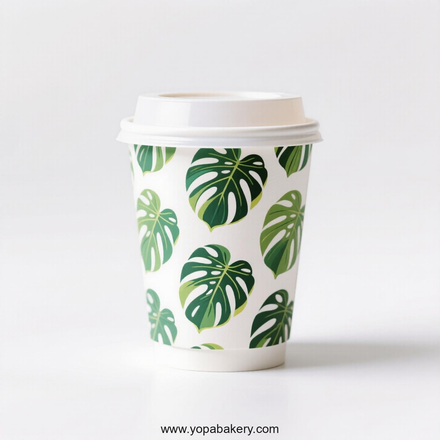 Disposable Monstera Deliciosa Themed Coffee Paper Cups Factory: 4-24 oz Custom Logo & Door to Door