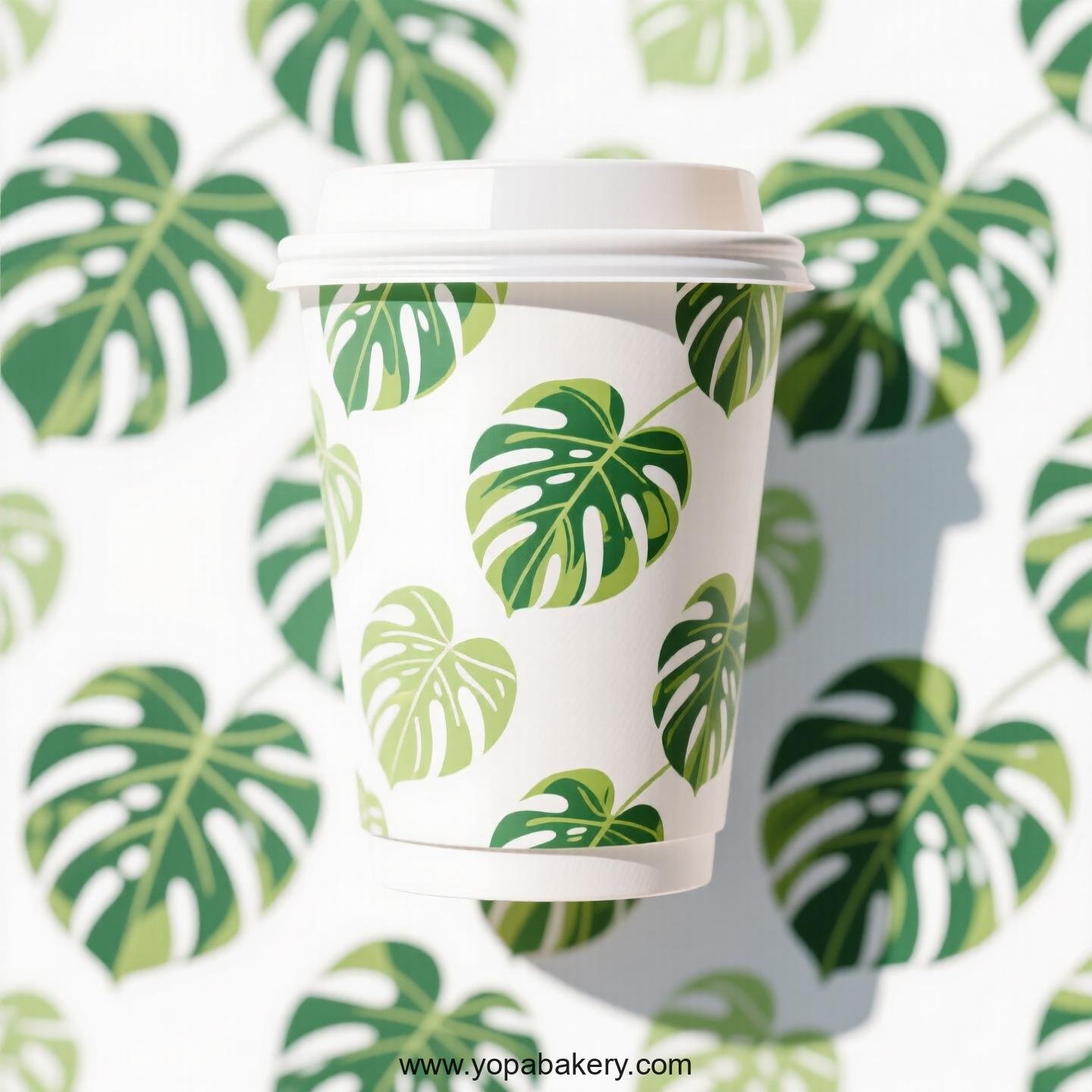Disposable Monstera Deliciosa Themed Coffee Paper Cups Factory: 4-24 oz Custom Logo & Door to Door