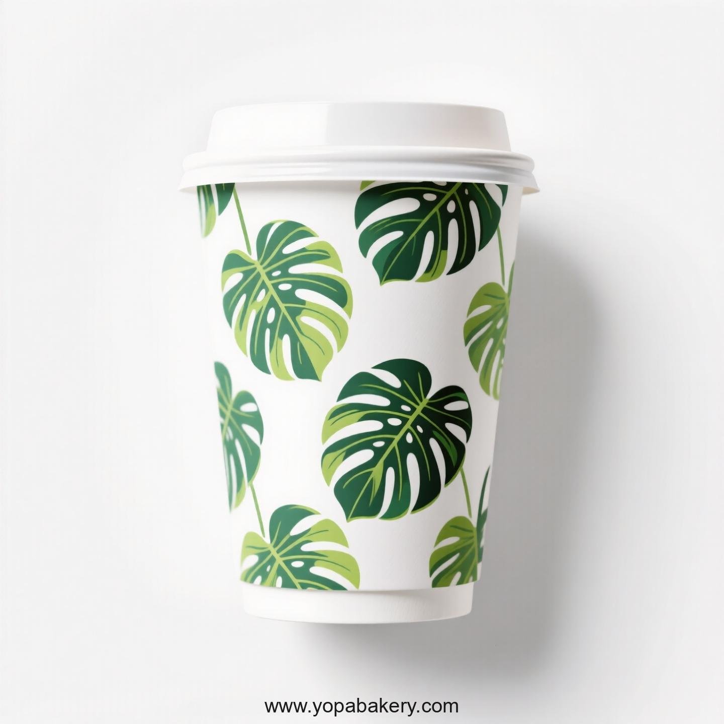 Disposable Monstera Deliciosa Themed Coffee Paper Cups Factory: 4-24 oz Custom Logo & Door to Door