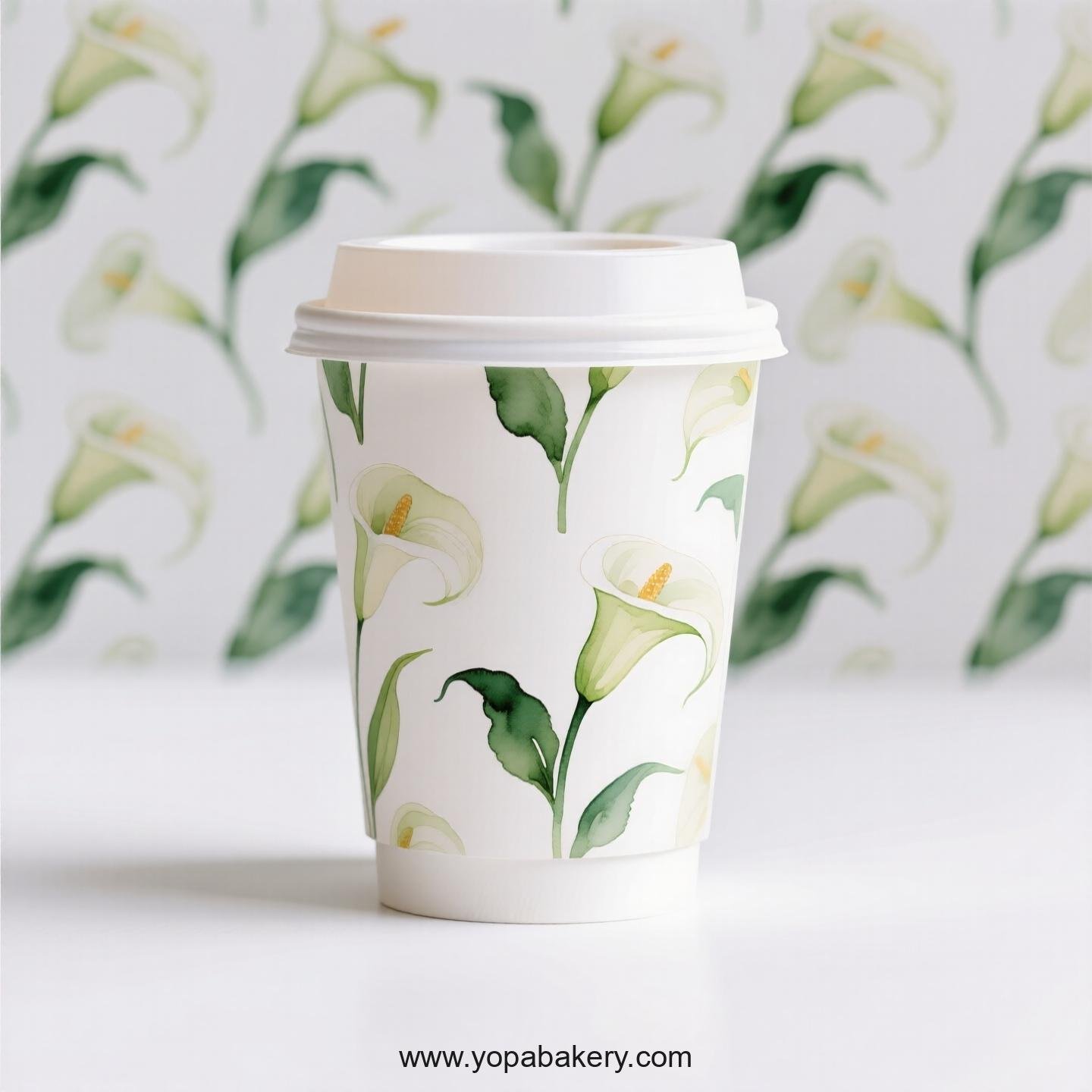 Peace Lily Themed Coffee Paper Cups Factory: Disposable 4-24 oz Custom Logo & Door to Door