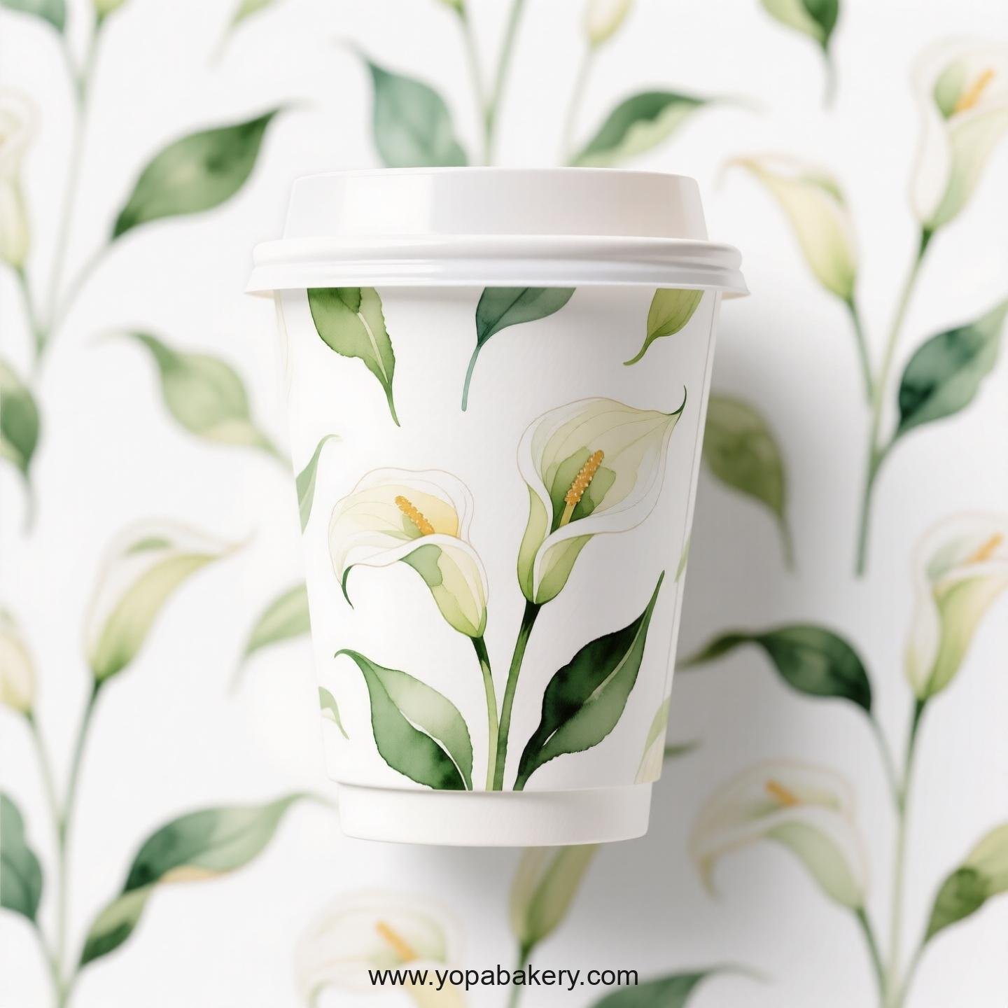 Peace Lily Themed Coffee Paper Cups Factory: Disposable 4-24 oz Custom Logo & Door to Door