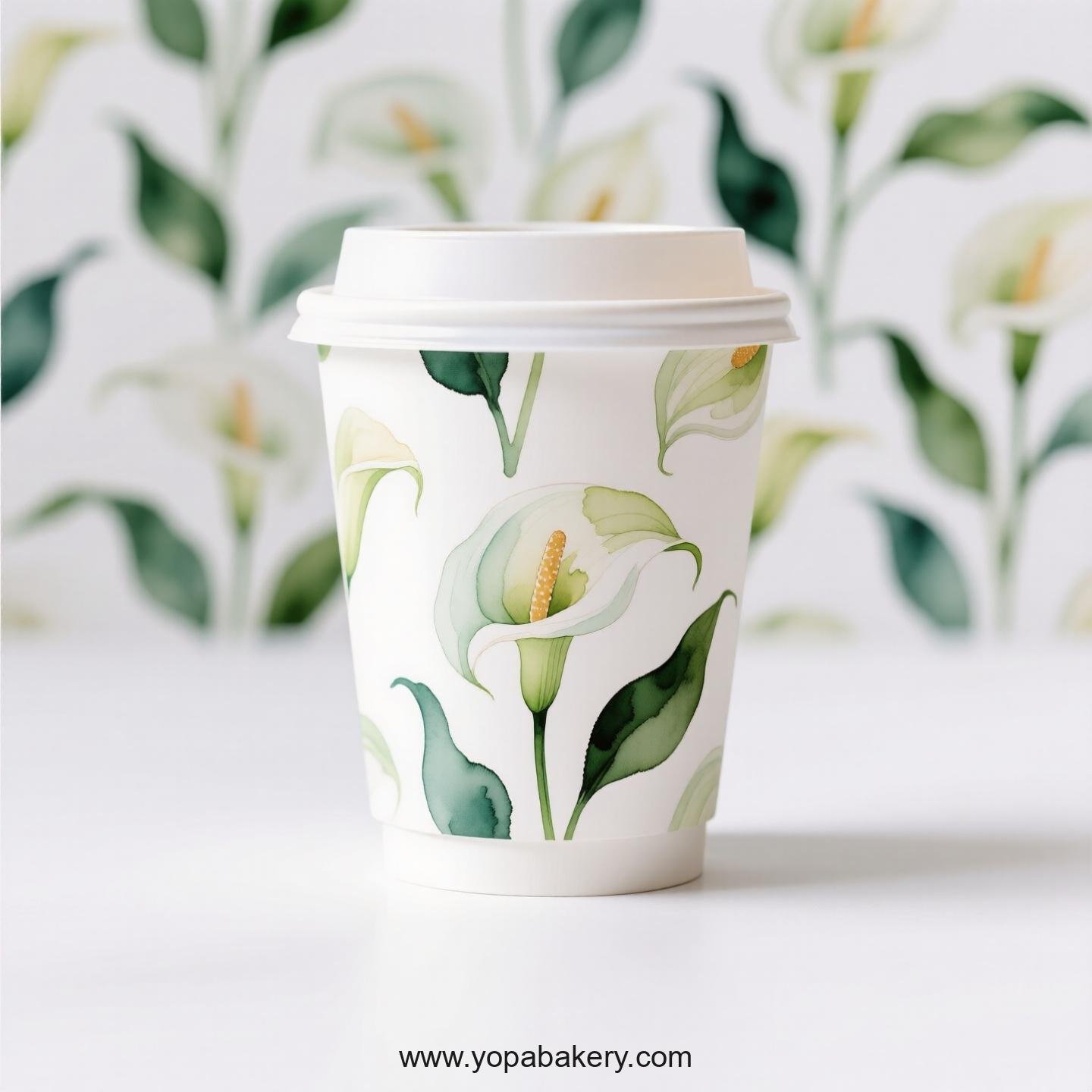 Peace Lily Themed Coffee Paper Cups Factory: Disposable 4-24 oz Custom Logo & Door to Door