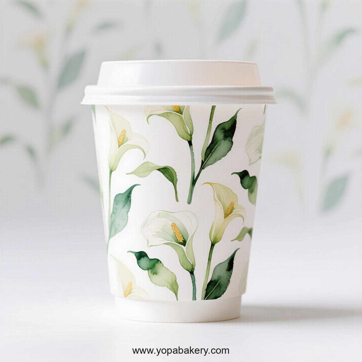 Peace Lily Themed Coffee Paper Cups Factory: Disposable 4-24 oz Custom Logo & Door to Door