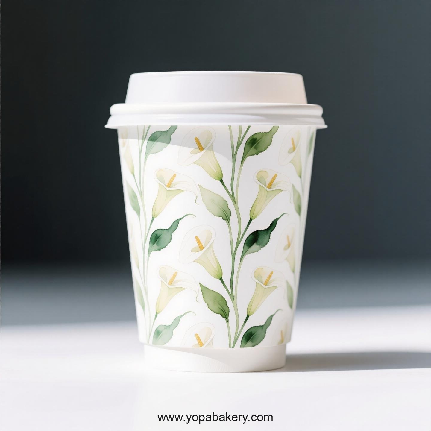 Peace Lily Themed Coffee Paper Cups Factory: Disposable 4-24 oz Custom Logo & Door to Door