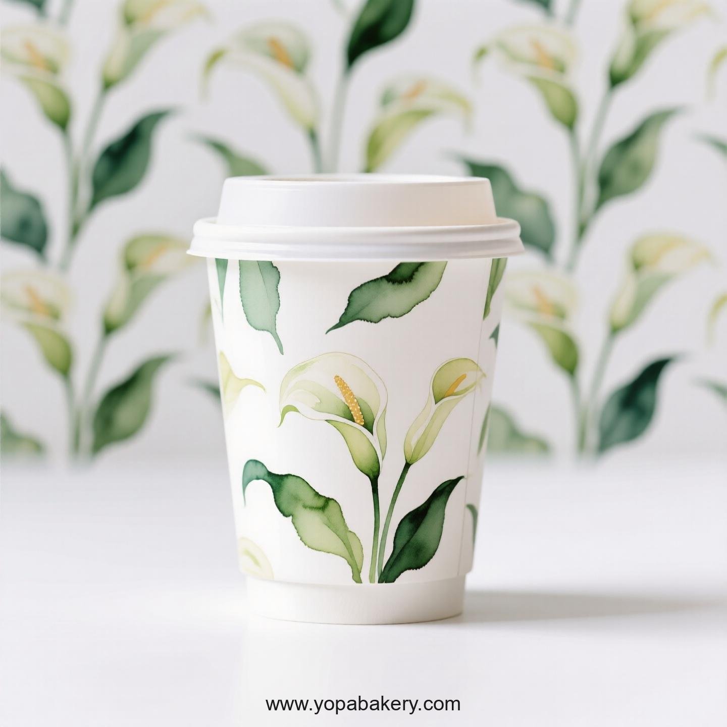 Peace Lily Themed Coffee Paper Cups Factory: Disposable 4-24 oz Custom Logo & Door to Door