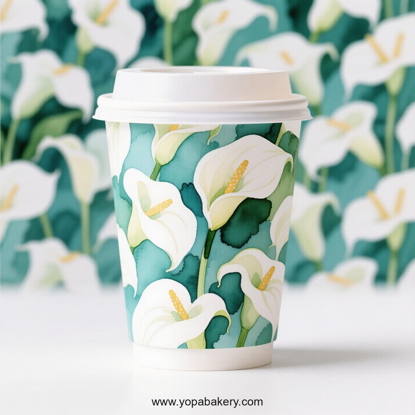 Peace Lily Themed Coffee Paper Cups Factory: Disposable 4-24 oz Custom Logo & Door to Door