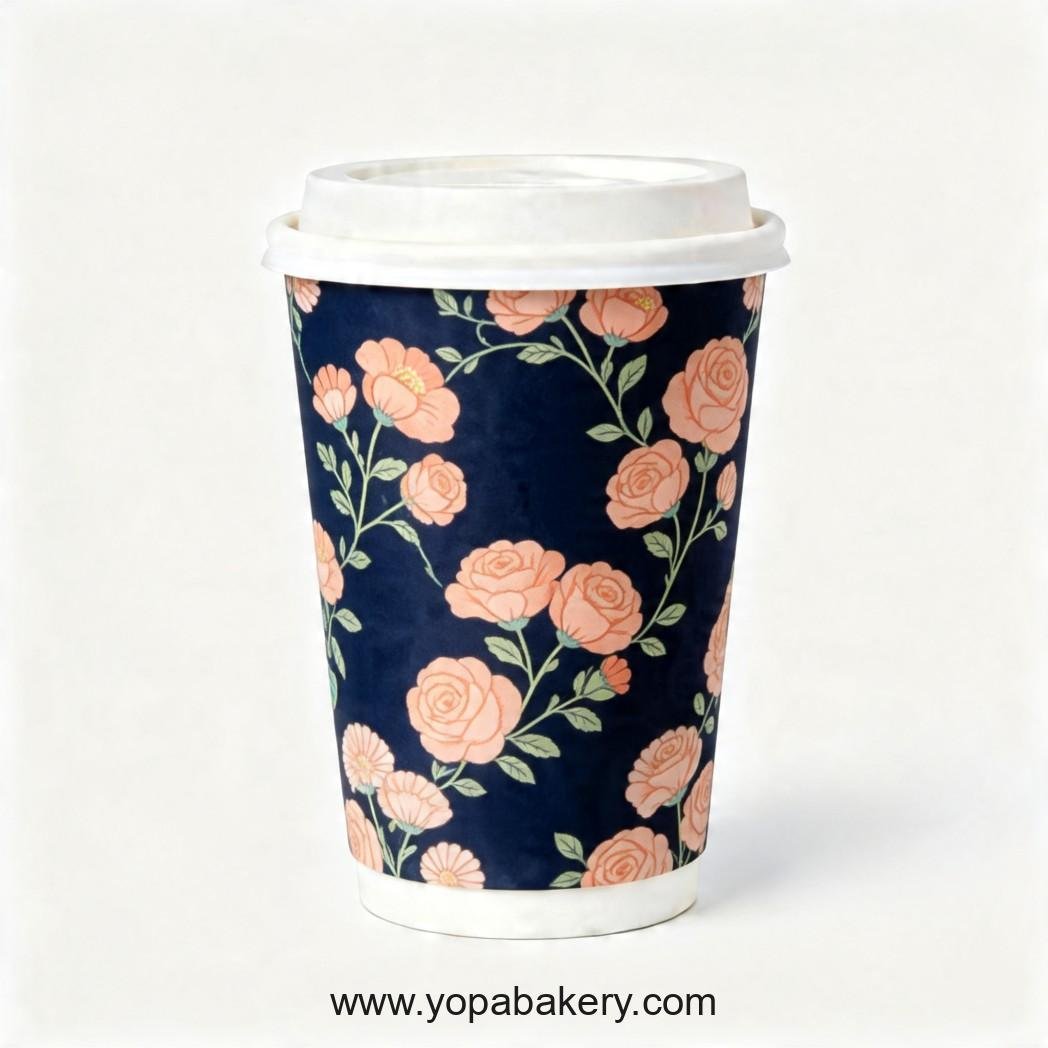 Rose Theme Disposable Coffee Paper Cups - 4oz, 8oz, 12oz, 16oz, 20oz