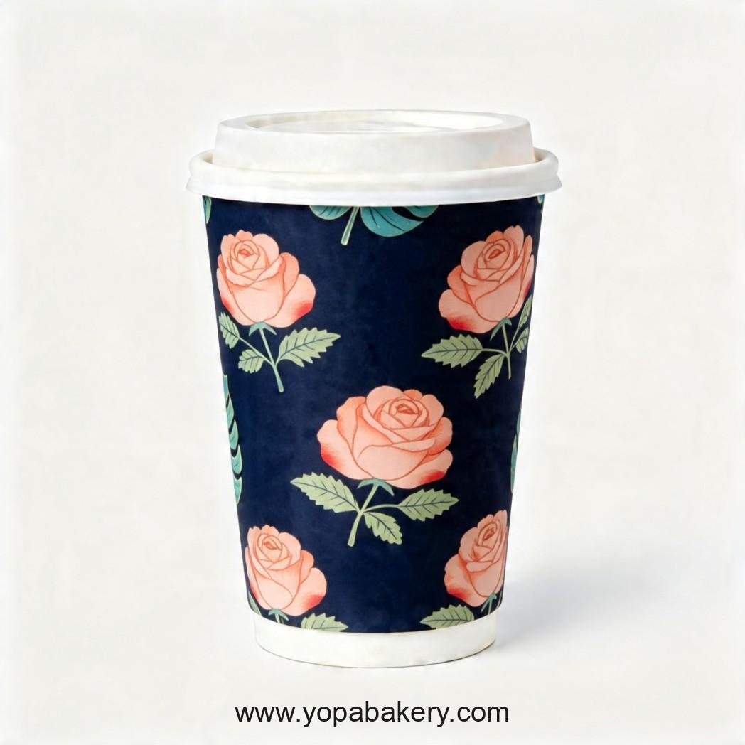 Rose Theme Disposable Coffee Paper Cups - 4oz, 8oz, 12oz, 16oz, 20oz