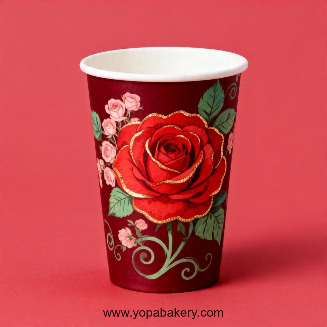 Rose Theme Disposable Coffee Paper Cups - 4oz, 8oz, 12oz, 16oz, 20oz
