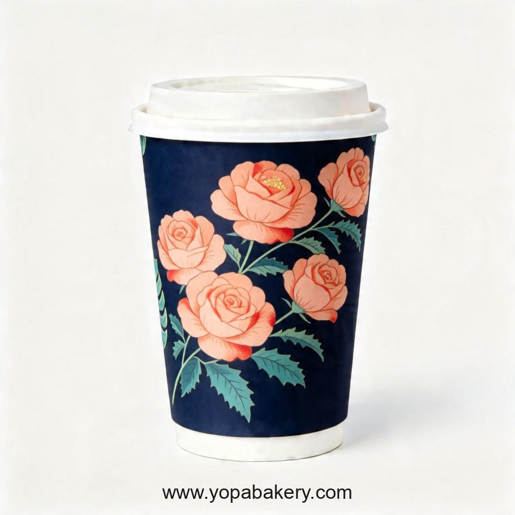 Rose Theme Disposable Coffee Paper Cups - 4oz, 8oz, 12oz, 16oz, 20oz