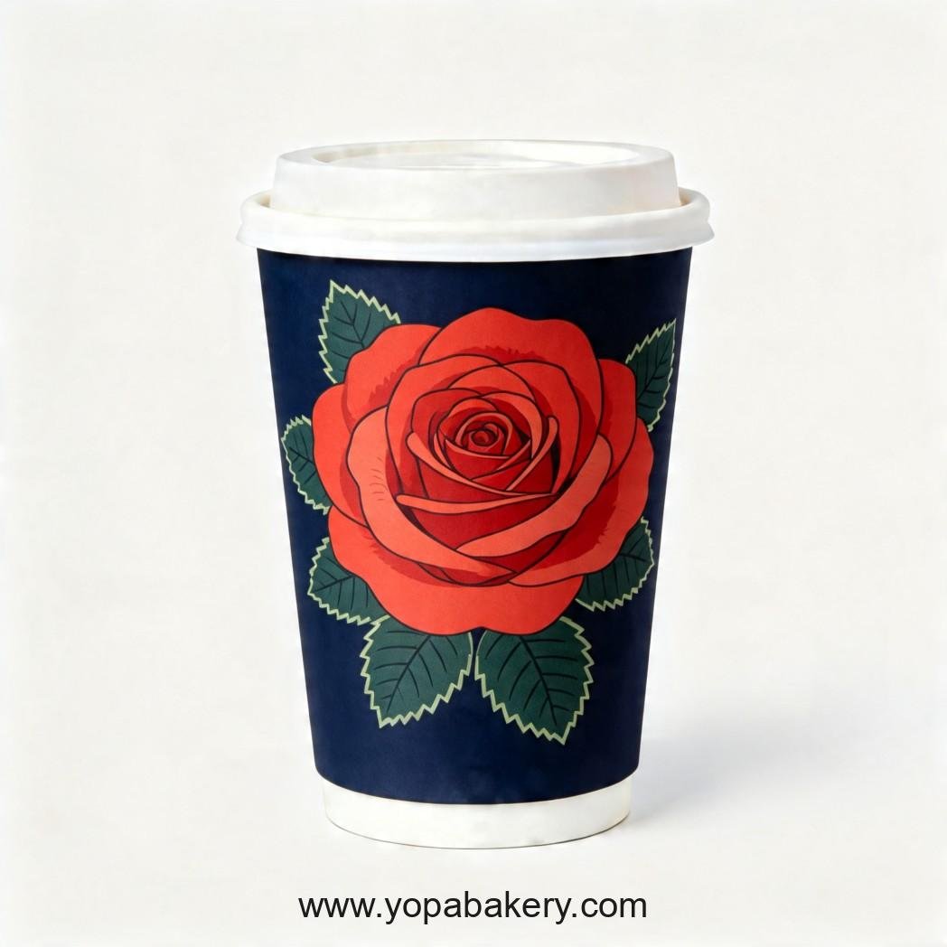 Rose Theme Disposable Coffee Paper Cups - 4oz, 8oz, 12oz, 16oz, 20oz