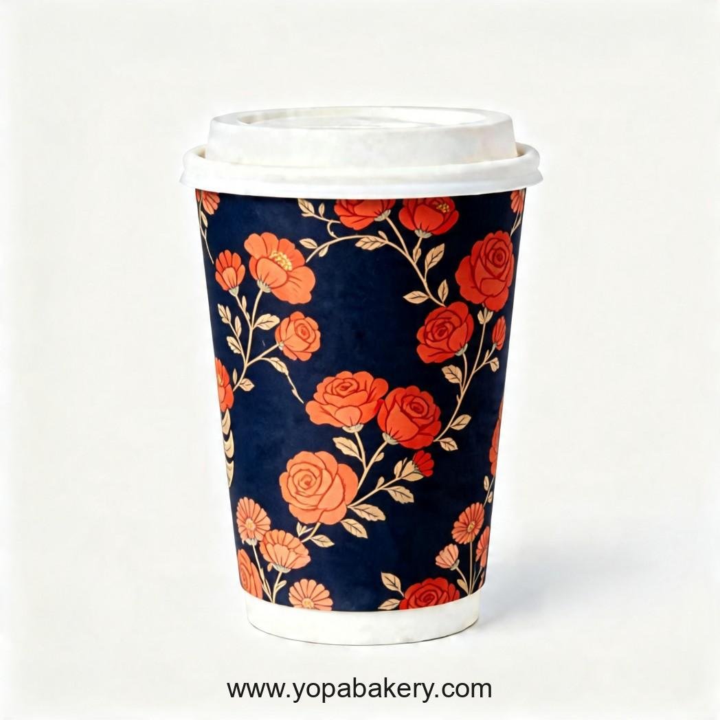 Rose Theme Disposable Coffee Paper Cups - 4oz, 8oz, 12oz, 16oz, 20oz Rose Theme Disposable Coffee Paper Cups - 4oz, 8oz, 12oz, 16oz, 20oz