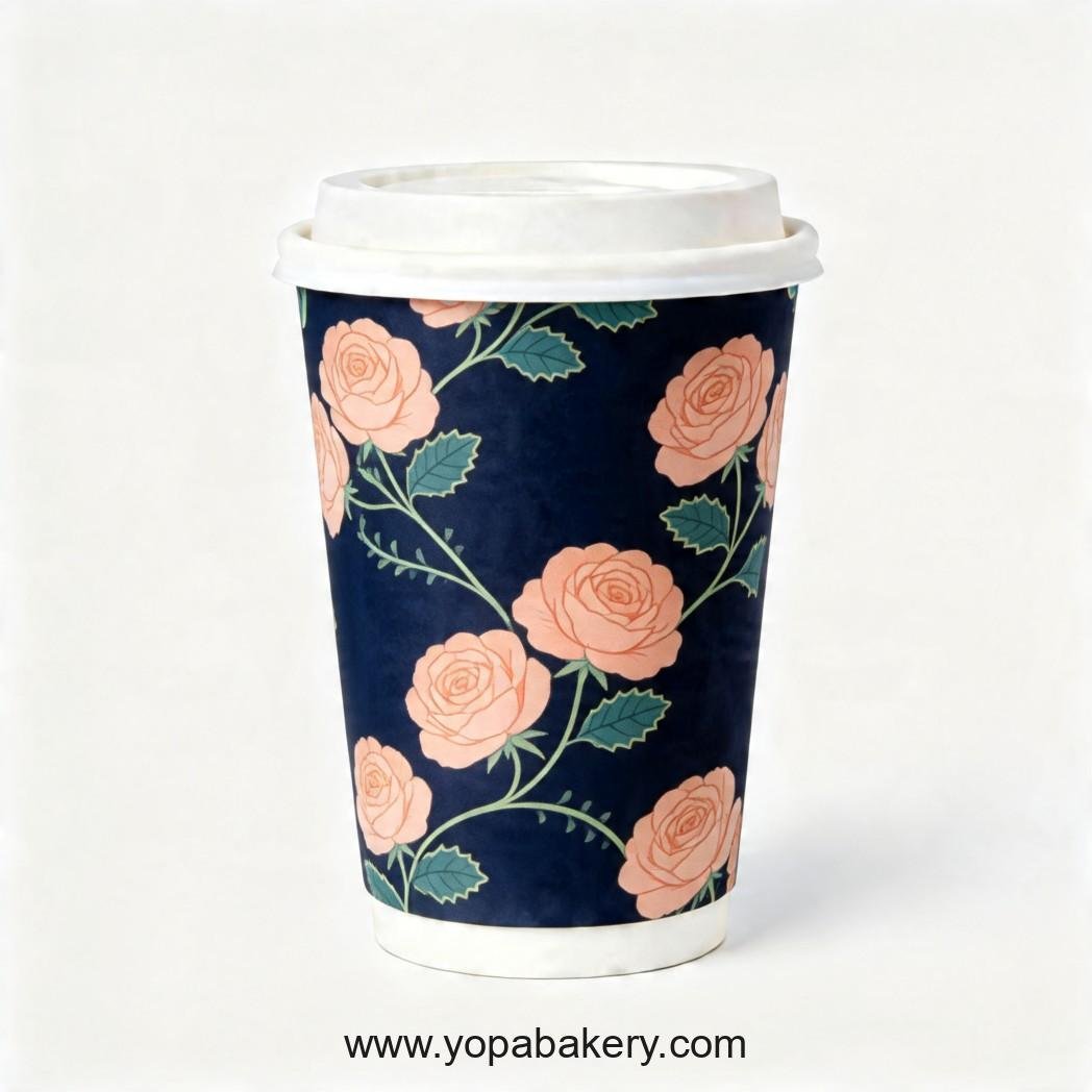 Rose Theme Disposable Coffee Paper Cups - 4oz, 8oz, 12oz, 16oz, 20oz