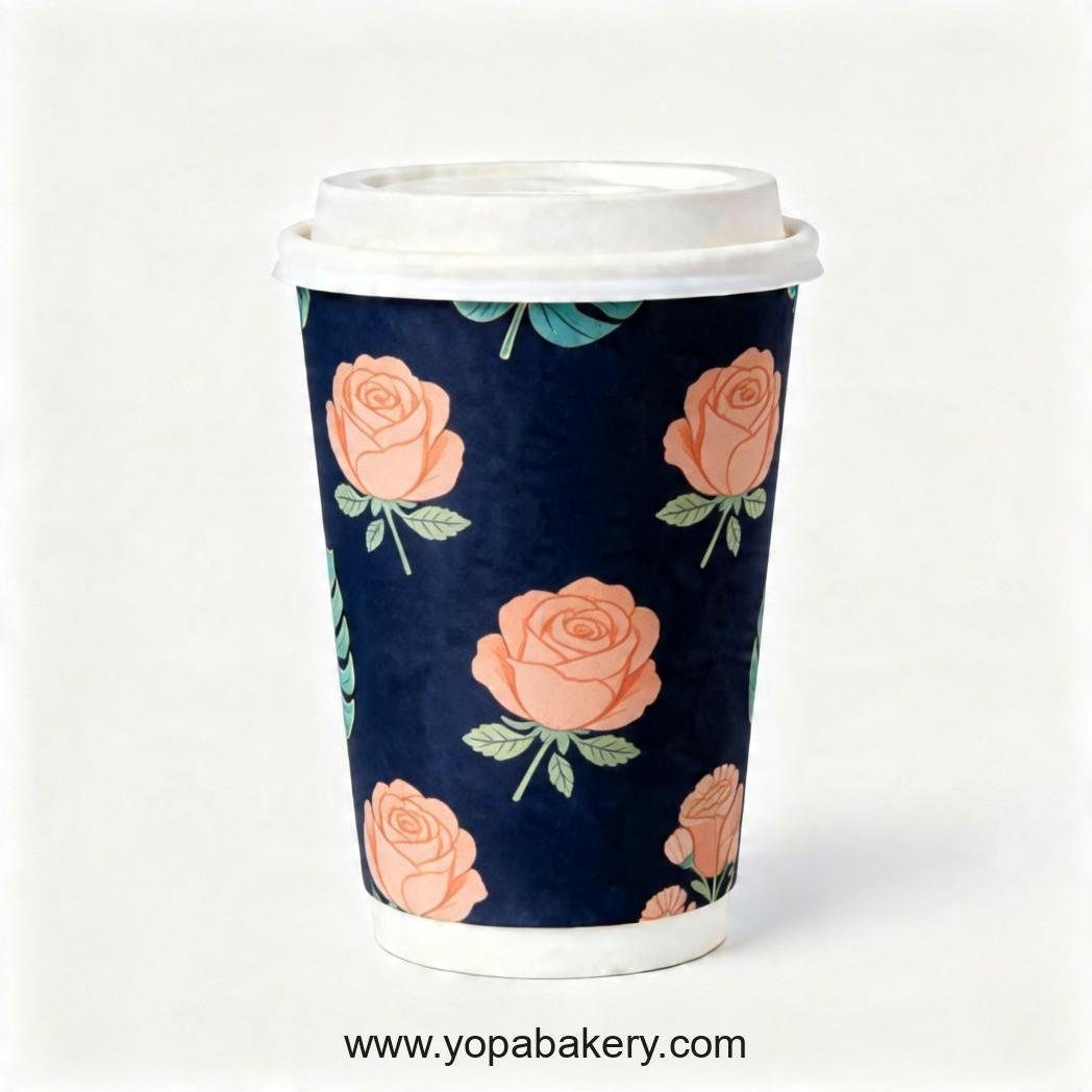 Rose Theme Disposable Coffee Paper Cups - 4oz, 8oz, 12oz, 16oz, 20oz