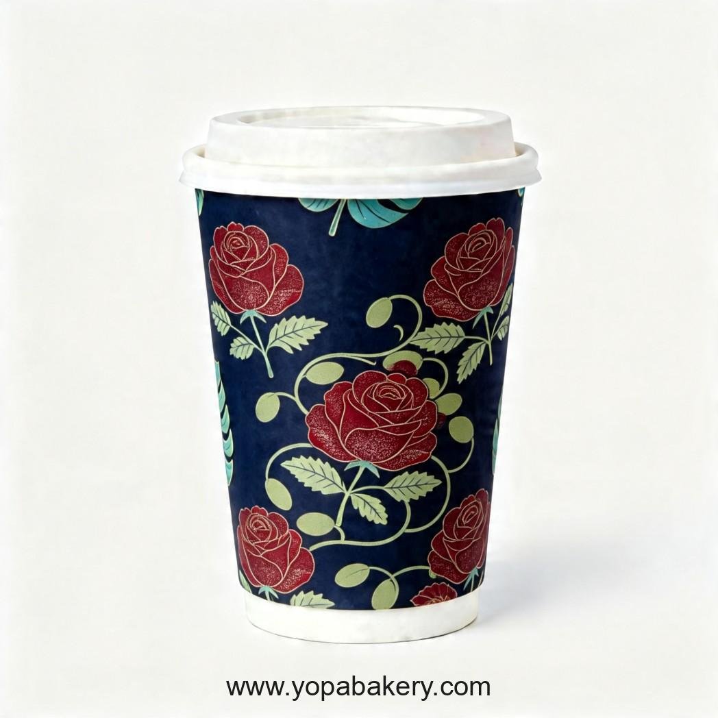 Rose Theme Disposable Coffee Paper Cups - 4oz, 8oz, 12oz, 16oz, 20oz
