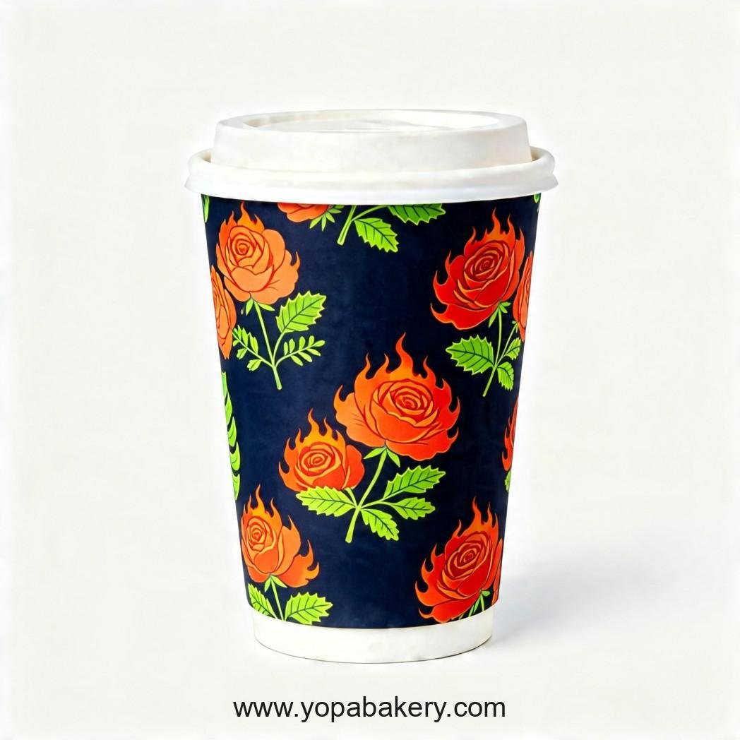 Rose Theme Disposable Coffee Paper Cups - 4oz, 8oz, 12oz, 16oz, 20oz