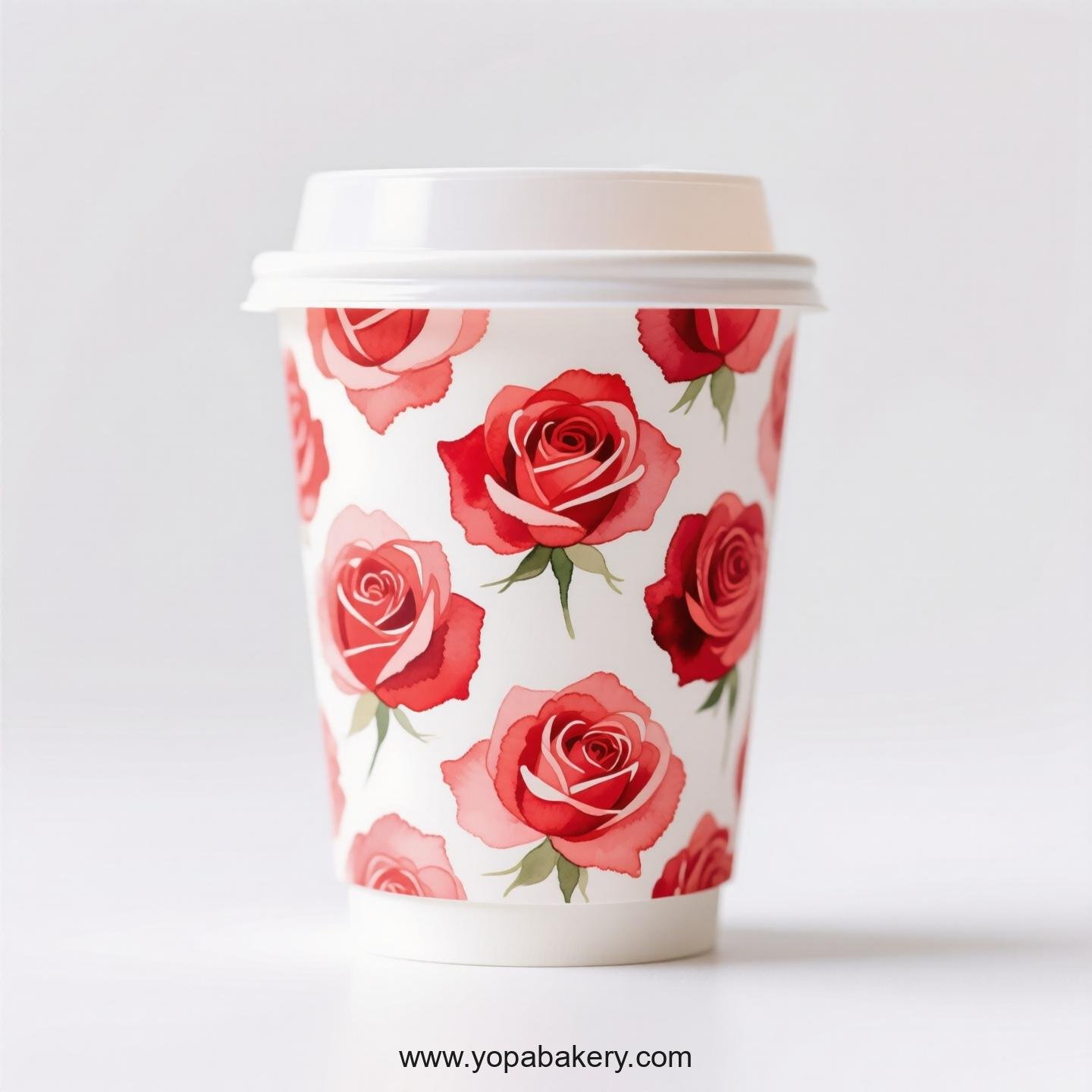 Rose Themed Coffee Paper Cups Factory: 4-24 oz Disposable Custom Logo & Door to Door