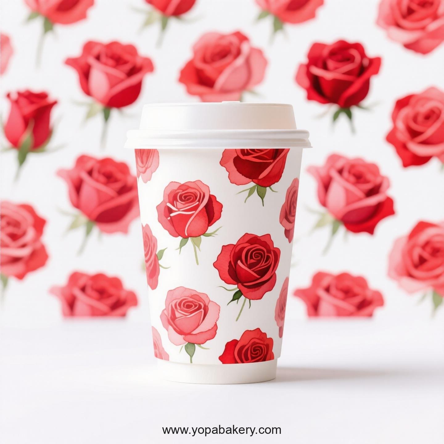 Rose Themed Coffee Paper Cups Factory: 4-24 oz Disposable Custom Logo & Door to Door