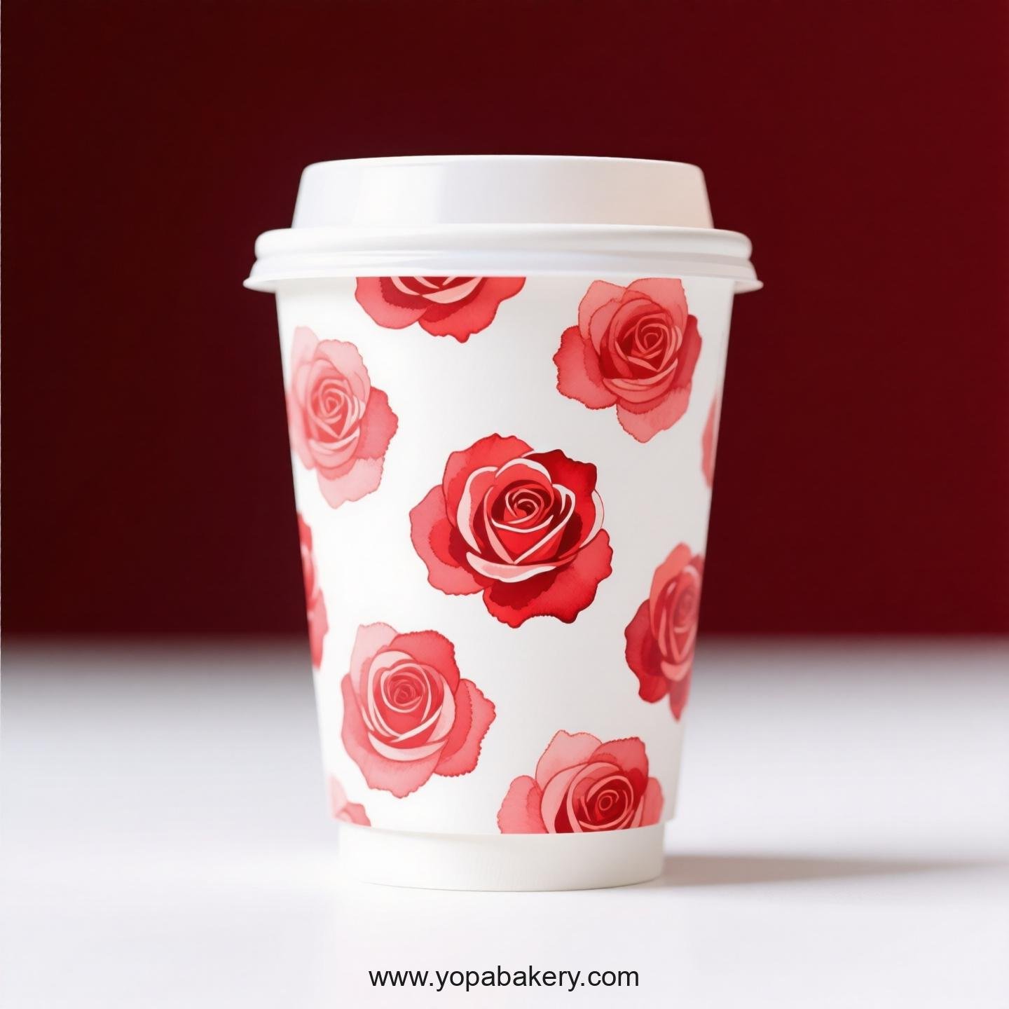 Rose Themed Coffee Paper Cups Factory: 4-24 oz Disposable Custom Logo & Door to Door