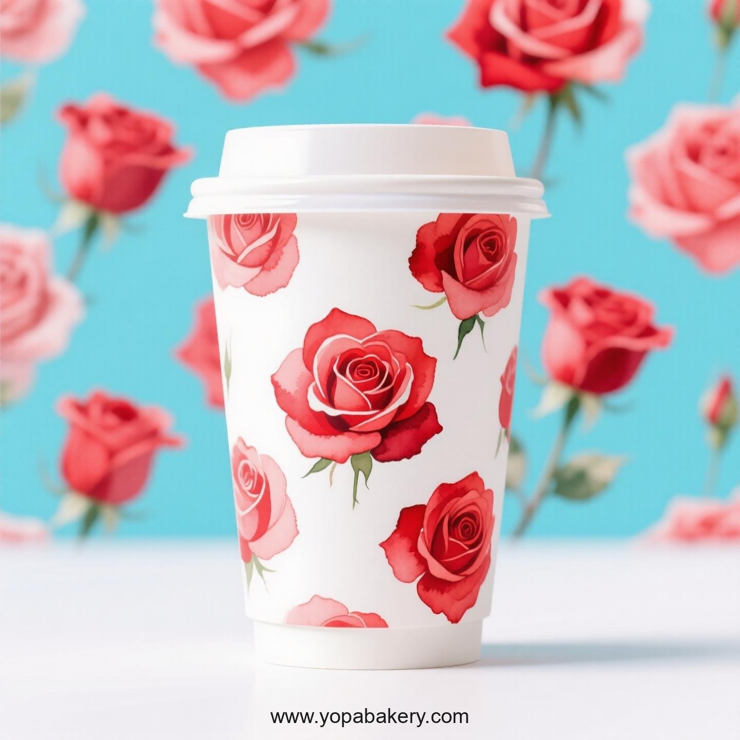 Rose Themed Coffee Paper Cups Factory: 4-24 oz Disposable Custom Logo & Door to Door