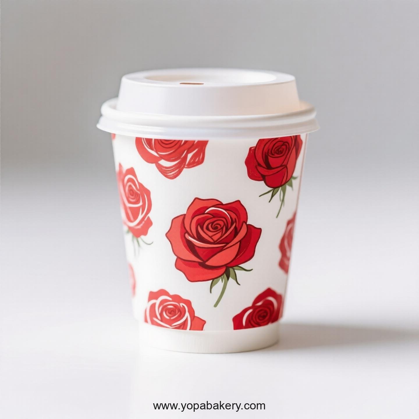 Rose Themed Coffee Paper Cups Factory: 4-24 oz Disposable Custom Logo & Door to Door