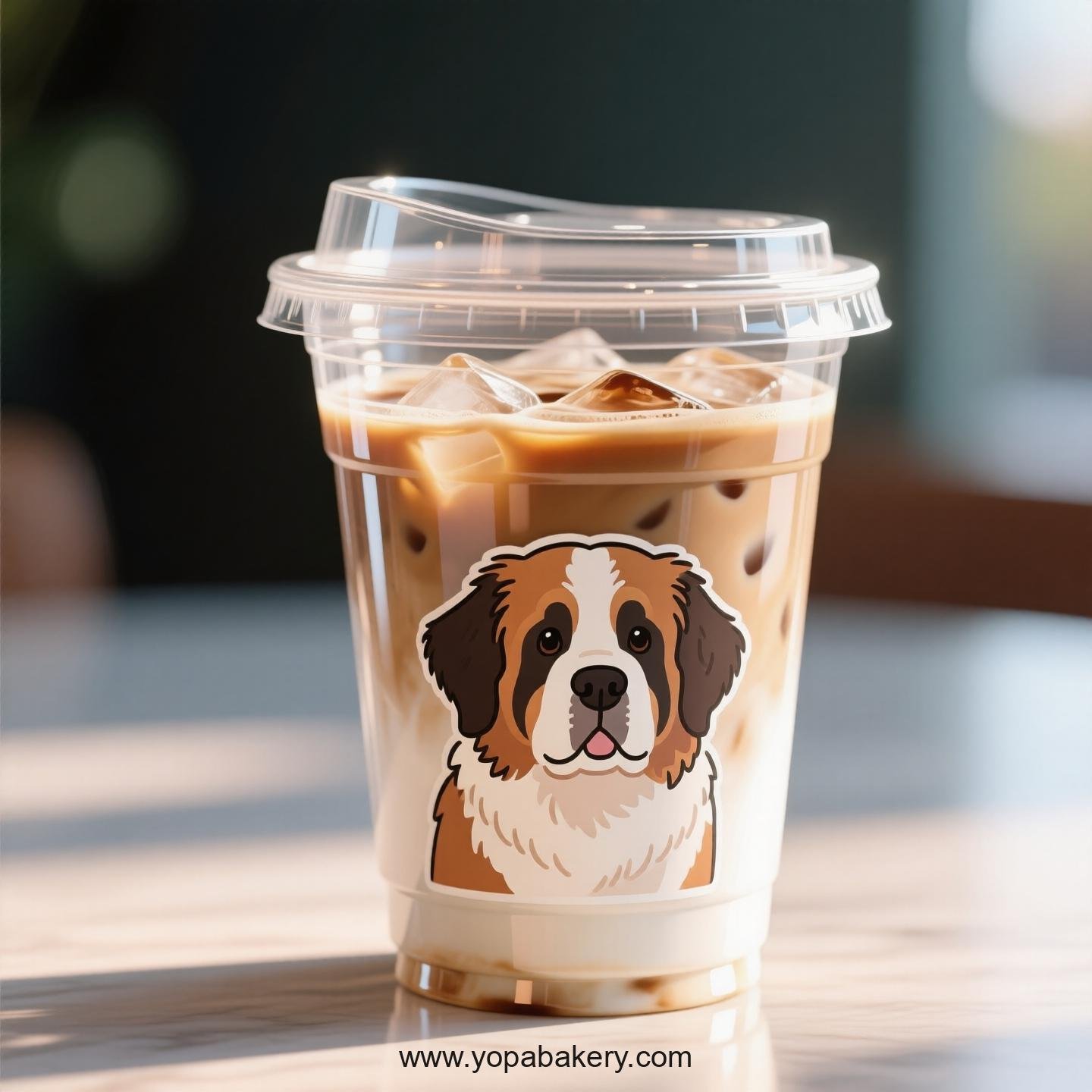 Saint Bernard Dog Themed Clear Plastic Cups - Disposable PP & PET Coffee Cups with Lids