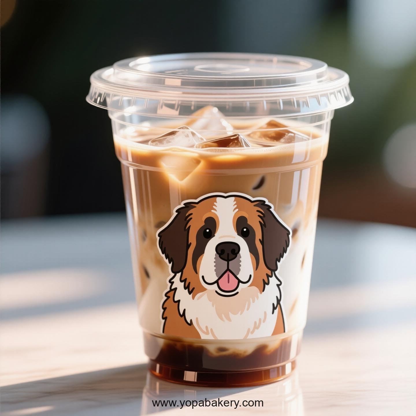 Saint Bernard Dog Themed Clear Plastic Cups - Disposable PP & PET Coffee Cups with Lids