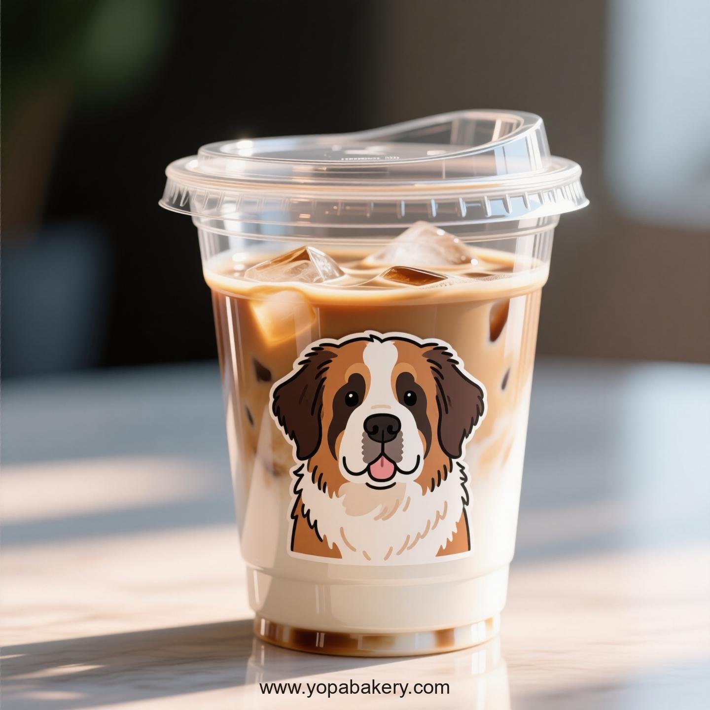Saint Bernard Dog Themed Clear Plastic Cups - Disposable PP & PET Coffee Cups with Lids