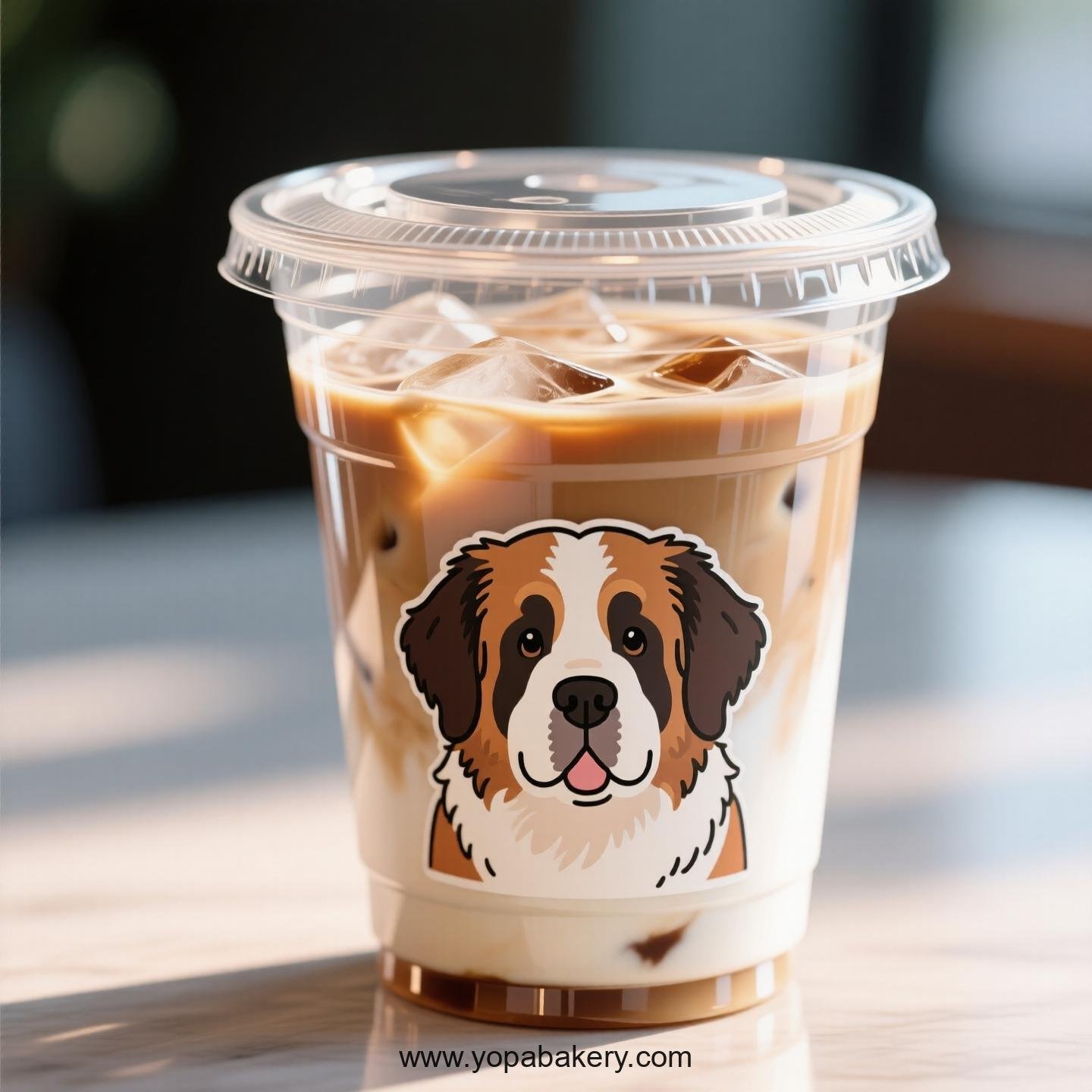 Saint Bernard Dog Themed Clear Plastic Cups - Disposable PP & PET Coffee Cups with Lids