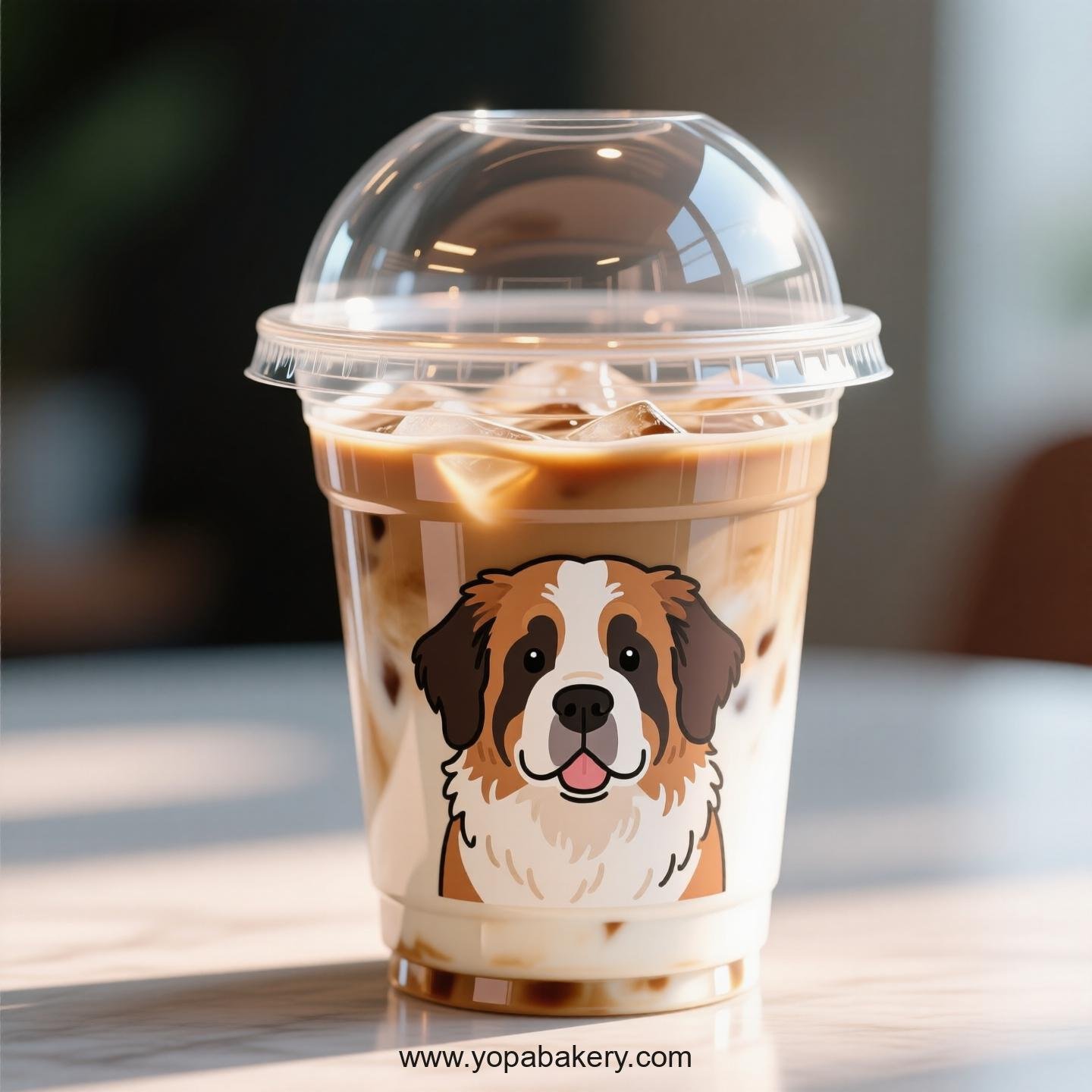 Saint Bernard Dog Themed Clear Plastic Cups - Disposable PP & PET Coffee Cups with Lids