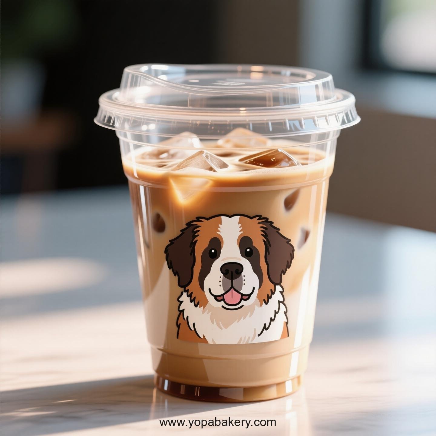 Saint Bernard Dog Themed Clear Plastic Cups - Disposable PP & PET Coffee Cups with Lids