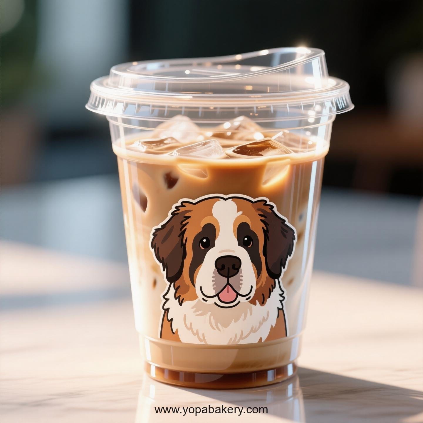 Saint Bernard Dog Themed Clear Plastic Cups - Disposable PP & PET Coffee Cups with Lids