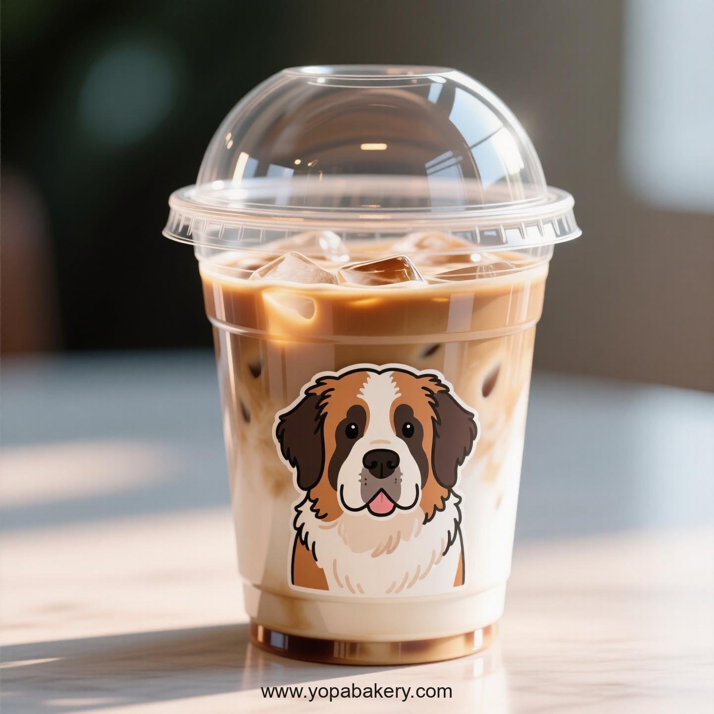 Saint Bernard Dog Themed Clear Plastic Cups - Disposable PP & PET Coffee Cups with Lids