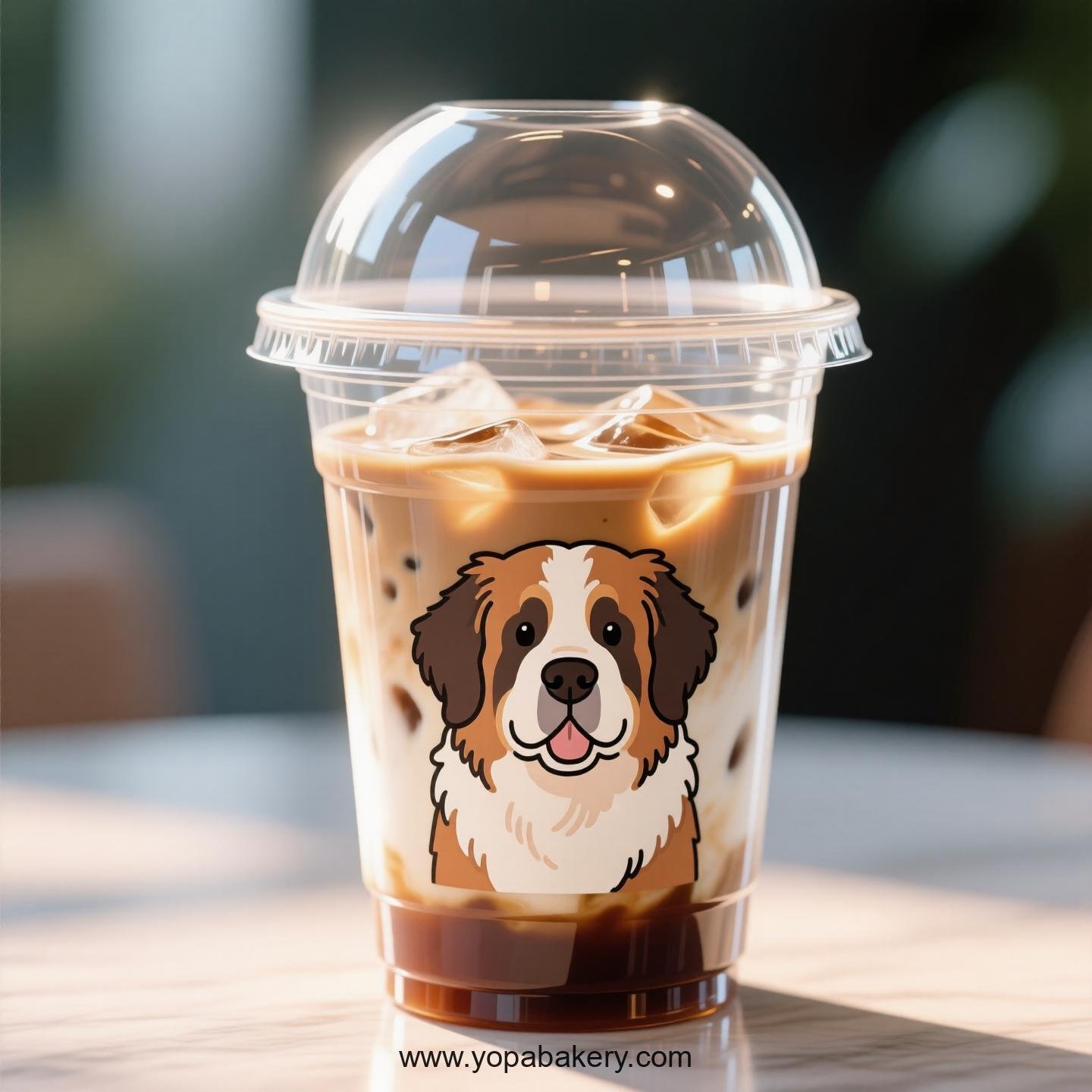 Saint Bernard Dog Themed Clear Plastic Cups - Disposable PP & PET Coffee Cups with Lids