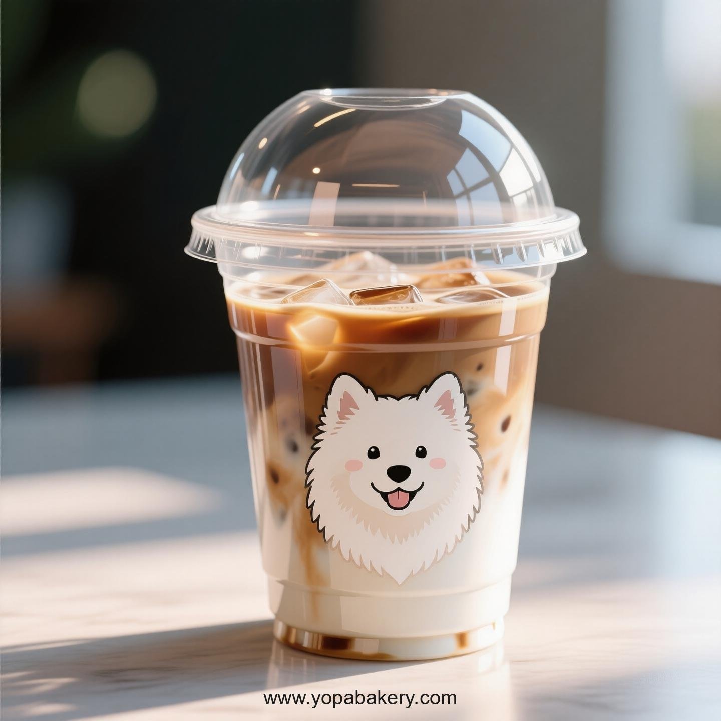 Samoyed Dog Themed Clear Plastic Cups - Disposable PP & PET Coffee Cups with Lids