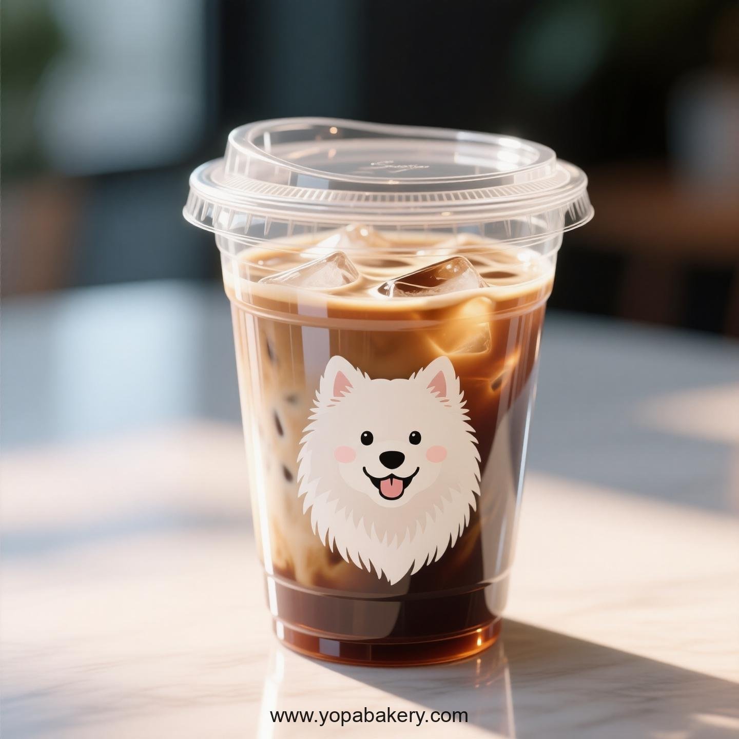 Samoyed Dog Themed Clear Plastic Cups - Disposable PP & PET Coffee Cups with Lids
