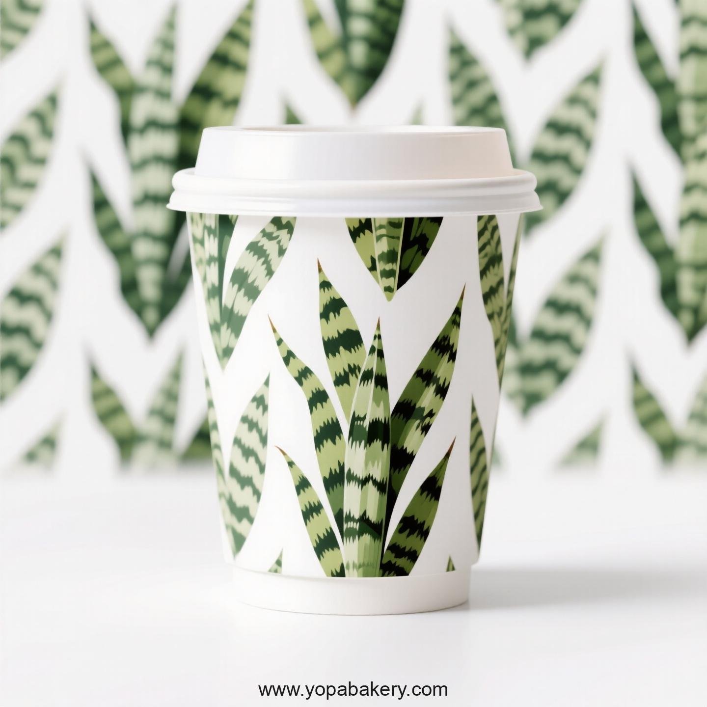 Disposable Snake Plant Themed Coffee Paper Cups Factory: 4-24 oz Custom Logo & Door to Door