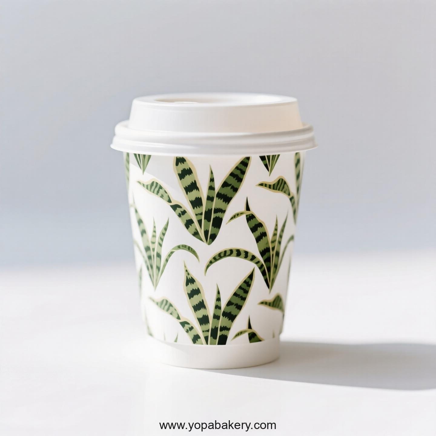Disposable Snake Plant Themed Coffee Paper Cups Factory: 4-24 oz Custom Logo & Door to Door
