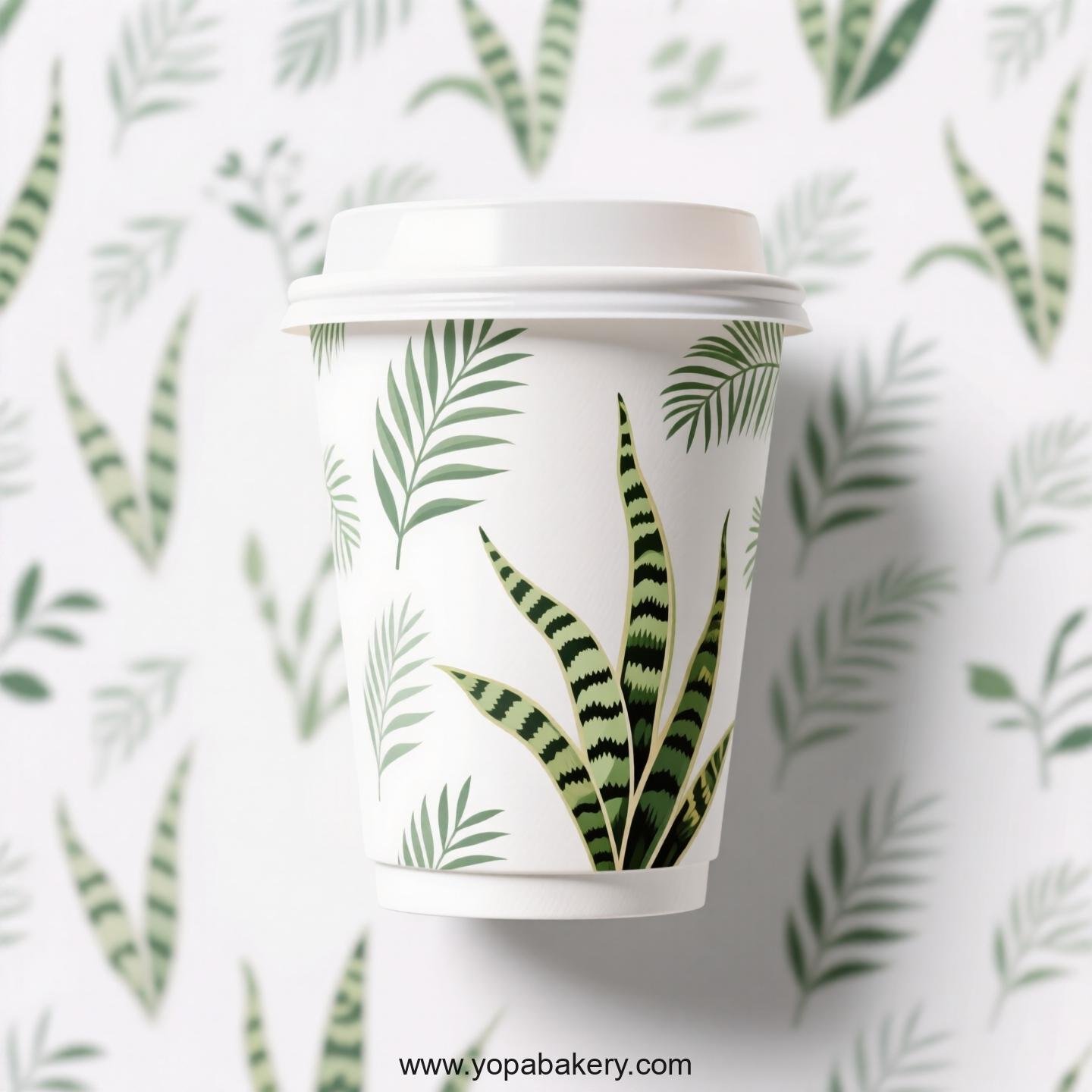 Disposable Snake Plant Themed Coffee Paper Cups Factory: 4-24 oz Custom Logo & Door to Door
