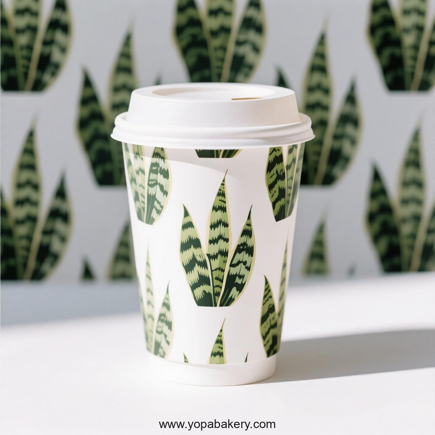 Disposable Snake Plant Themed Coffee Paper Cups Factory: 4-24 oz Custom Logo & Door to Door