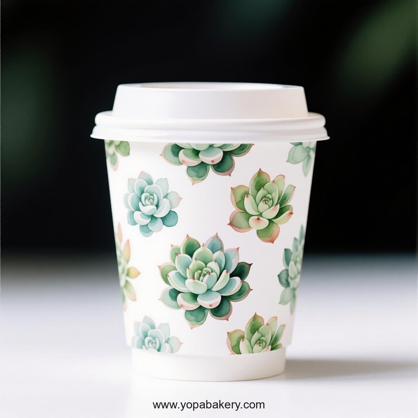 Succulents Themed Coffee Paper Cups Factory: Disposable 4-24 oz Custom Logo & Door to Door