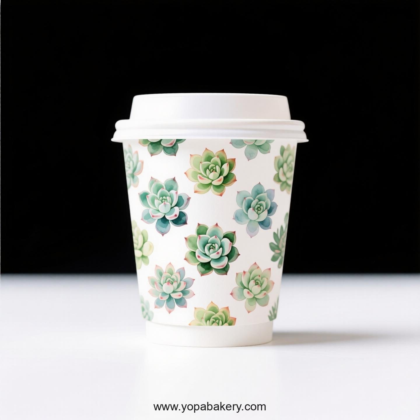 Succulents Themed Coffee Paper Cups Factory: Disposable 4-24 oz Custom Logo & Door to Door
