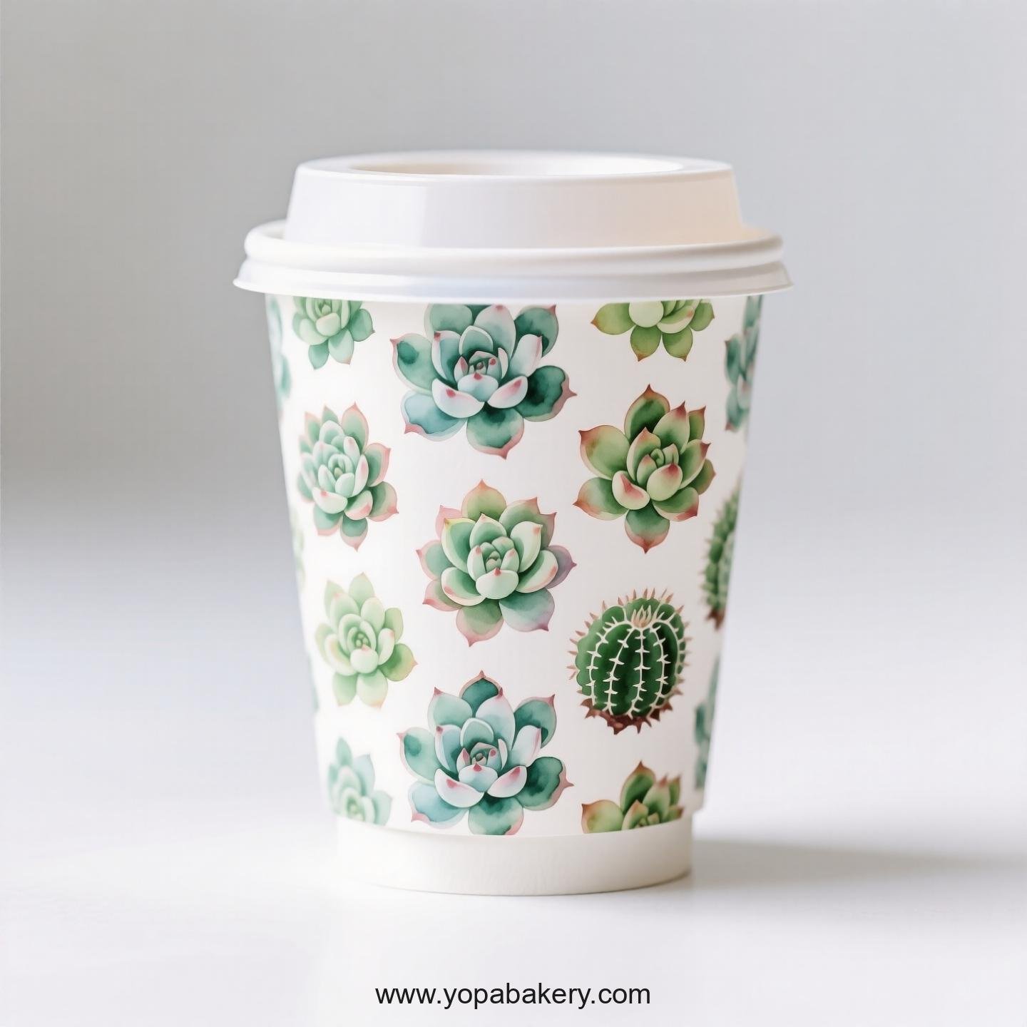 Succulents Themed Coffee Paper Cups Factory: Disposable 4-24 oz Custom Logo & Door to Door