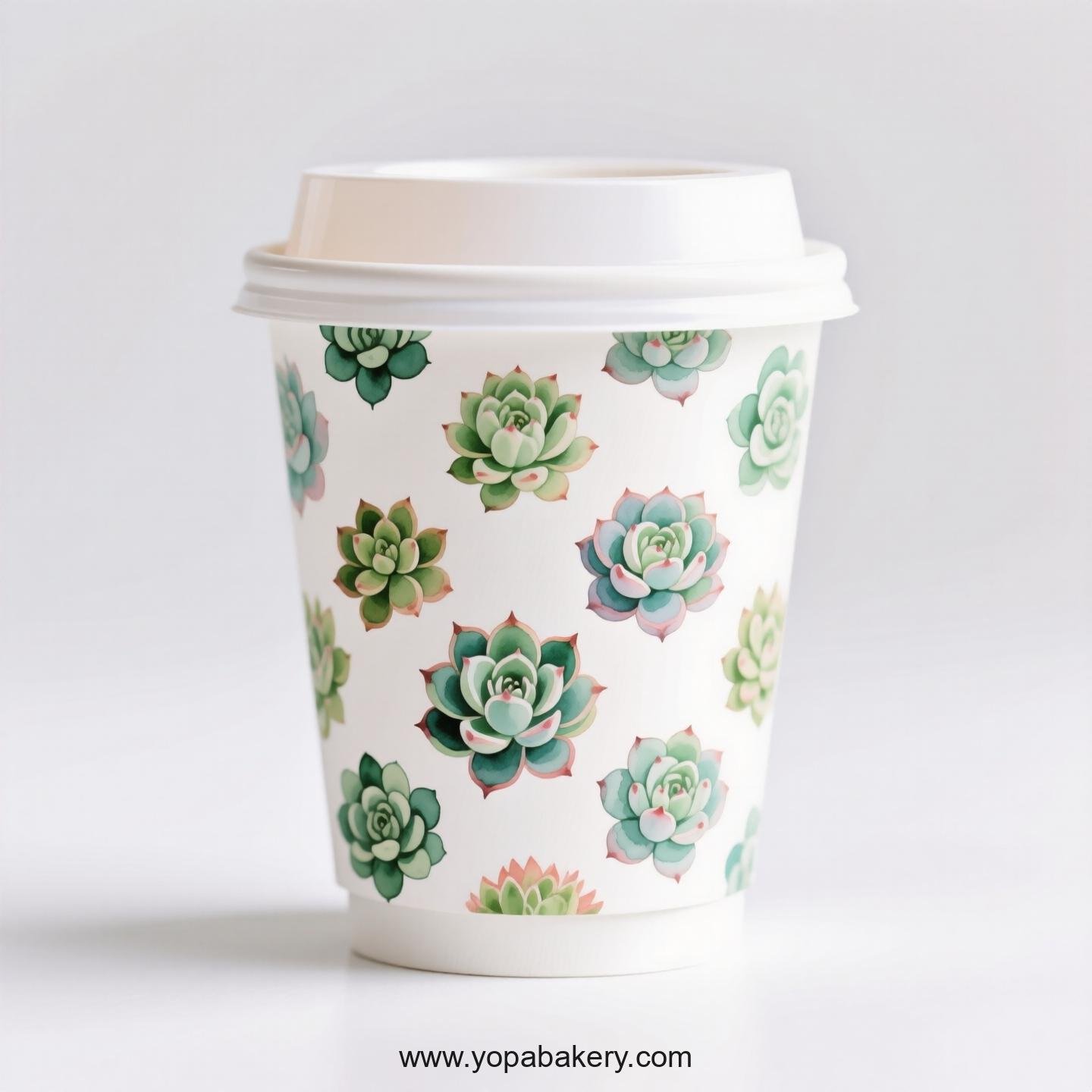 Succulents Themed Coffee Paper Cups Factory: Disposable 4-24 oz Custom Logo & Door to Door