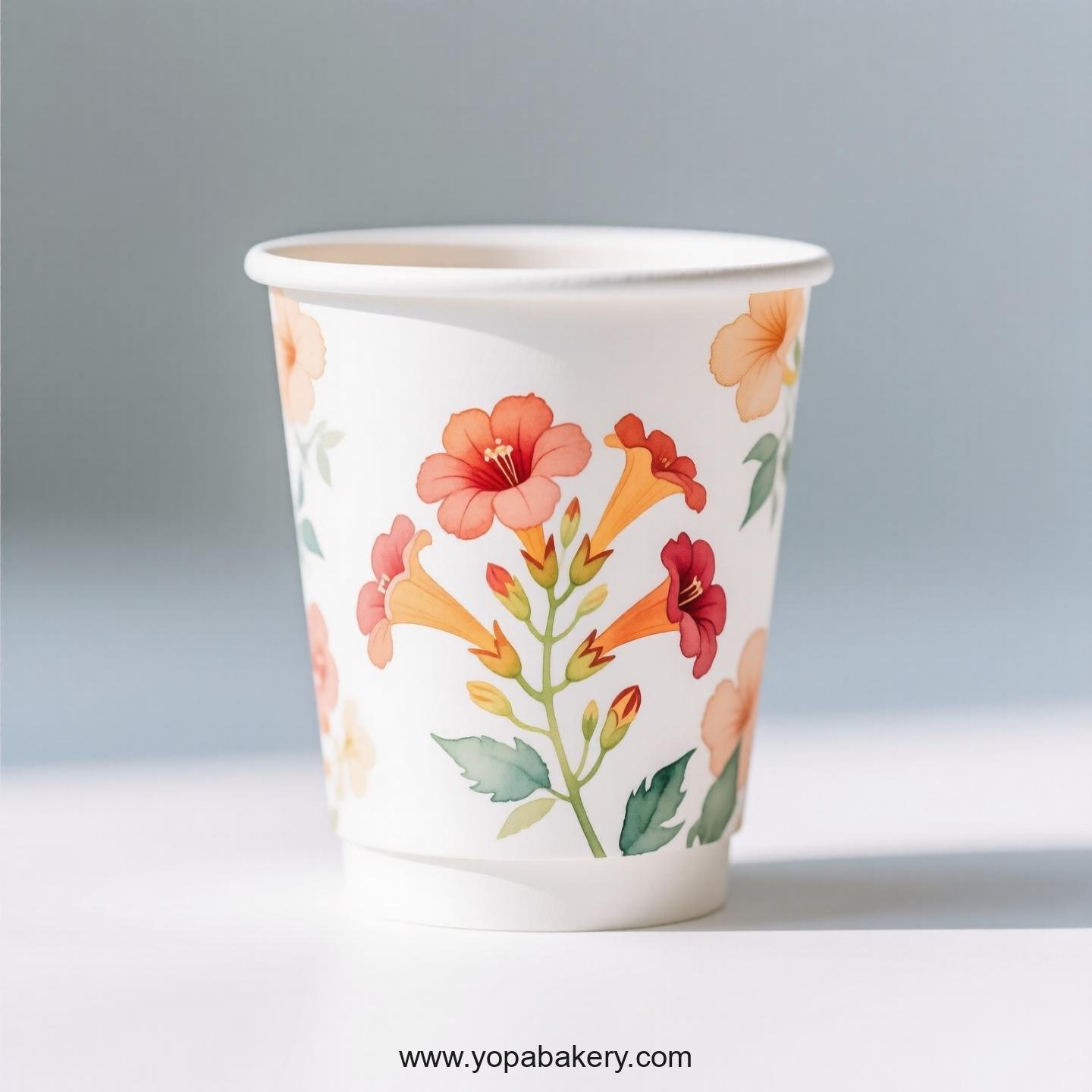 Trumpet Creeper Design Coffee Paper Cups Supplier: No Sleeves Required