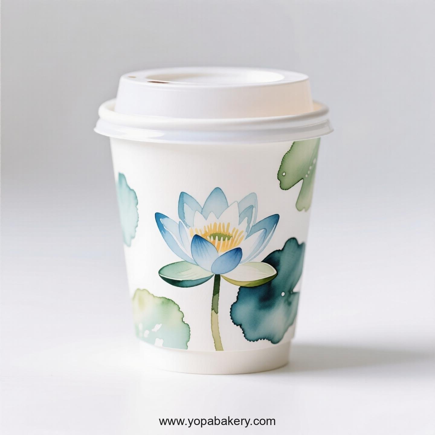 Water Lily Design Coffee Paper Cups Factory: Double-Wall Insulation